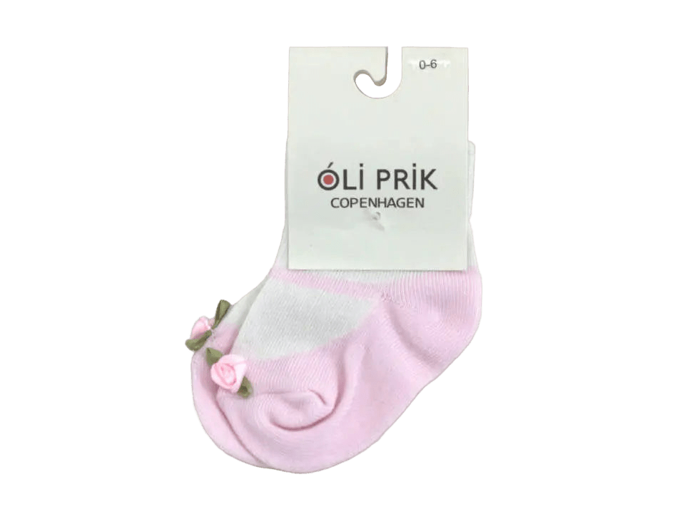 Baby Socks with woven-in pink shoes and flower
