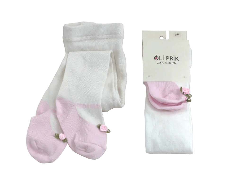 Baby Tights with woven-in pink shoes and flower