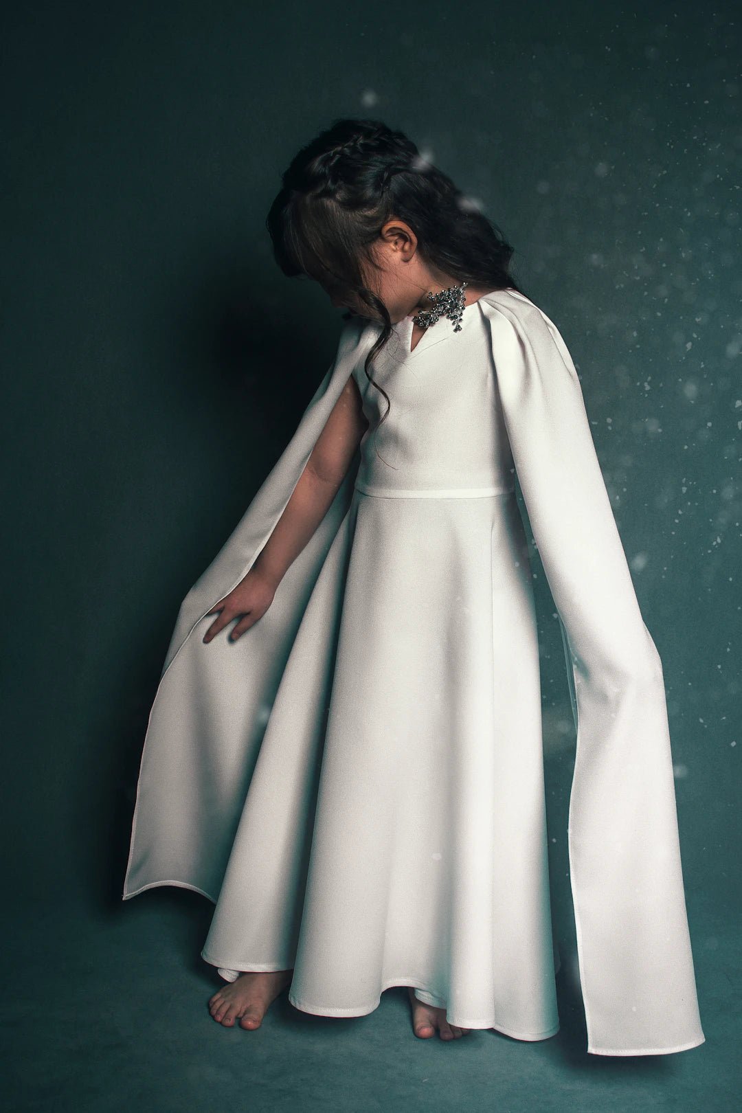 long sleeve christening dress Baby Girl White Beaded Long Sleeve Bow Baptism Dress