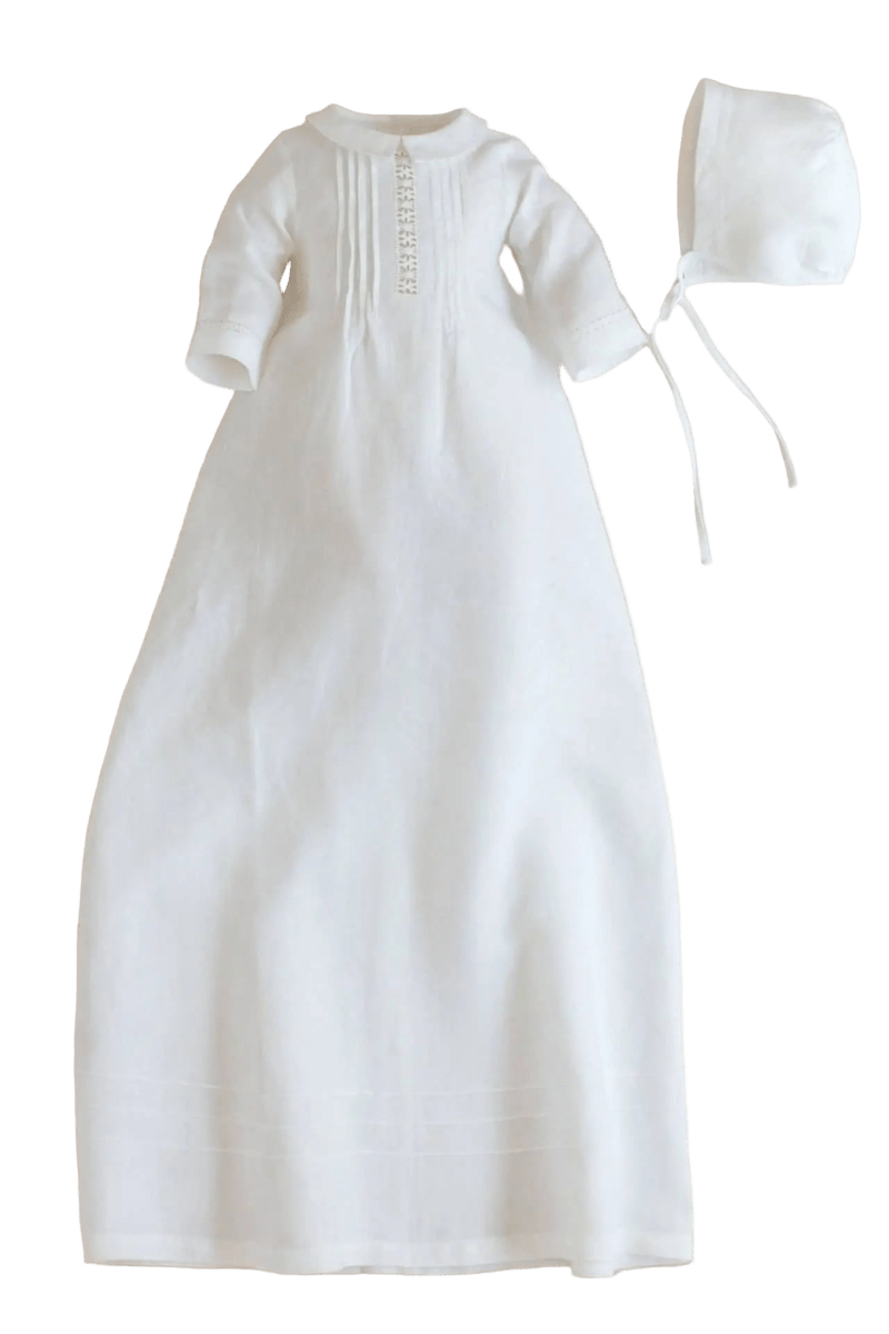 knee length dresses for ladies Pure Linen knee length Baptism Dress with embroidery and bloomers  Raphael  Jr